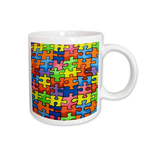 3dRose Red Orange Green Blue Yellow Puzzle Pieces Ceramic Mug, 11-Ounce