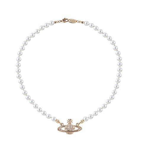 White Pearl Bead Necklaces Crystal Rhinestone Saturn Planet Necklace