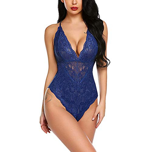 Hemlock Women Snap Crotch Lingerie Sexy Lace Bodysuit Deep V Teddy One Piece Lace Babydoll