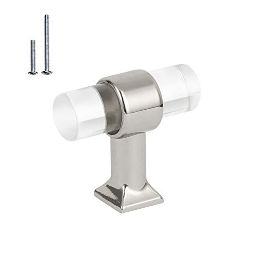 5 Pack Orger Drawer Knobs Acrylic Clear T-bar Knobs Single Hole 40 mm Length Cabinet Knobs Polished Chrome for Decor Acrylic Cabinet Handle Knobs