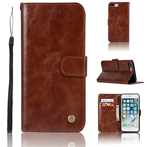 iPhone 8 Plus Case, iPhone 7 Plus Case, Dooge Retro Premium Leather Folio Flip Magnetic Protective Kickstand Wallet Case with Cash Card Slots Holder Wrist Strap for Apple iPhone 7 Plus/8 Plus