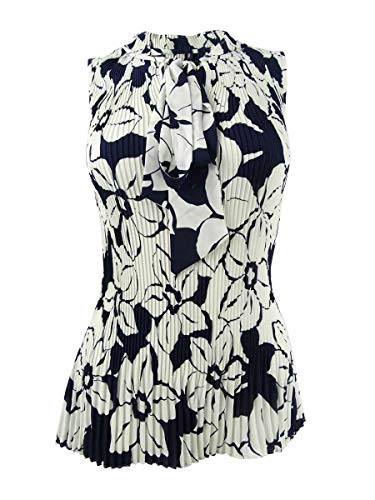 DKNY Womens Pleated Tie Neck Top B/W M