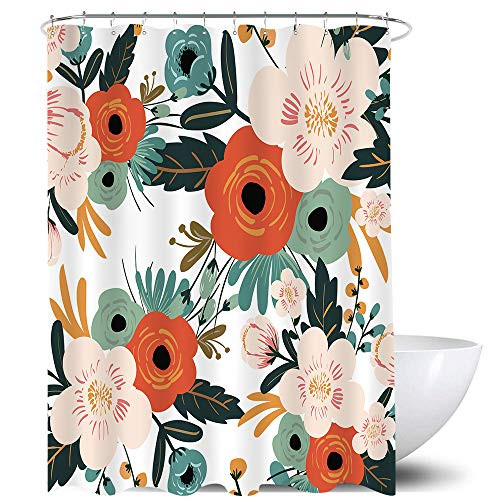 Homewelle Spring Flower Shower Curtains Red Blooming Floral Green Waterproof 60Wx72H Asian Peony Plants 12 Pack Hooks Polyester Fabric Bathroom Bathtub Homewelle Spring Flower Shower Curtains Red Blooming Floral Green Waterproof 60Wx72H Asian Peony Plants 12 Pack Hooks Polyester Fabric Bathroom Bathtub