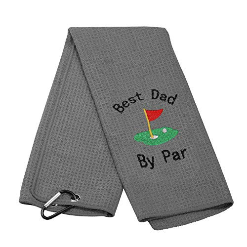 JXGZSO Dad Golf Towel Embroidered Golf Towel Gift Golf Father Gift Embroidered Golf Towel with Clip (Best dad by par Grey)