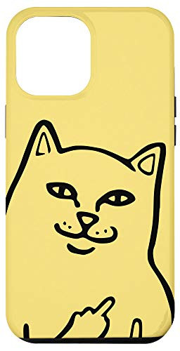 iPhone 12 Pro Max Yellow Funny Cat Flipping Off Middle Finger Cartoon Gift Case