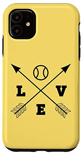iPhone 11 Yellow Cute Retro Love Tennis Racket Ball Arrow Art Gift Set Case