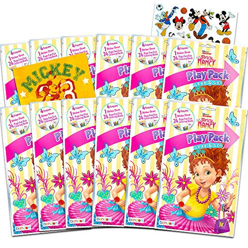 Disney Fancy Nancy Party Favors Pack ~ Bundle of 12 Fancy Nancy Play Packs Filled with Stickers, Coloring Books, Crayons with Bonus Stickers w Album (Fancy Nancy Party Supplies)