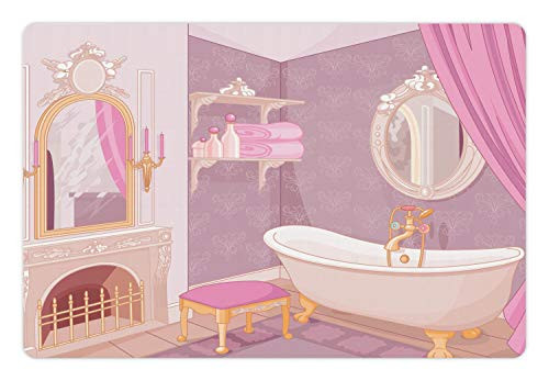 Lunarable Feminine Pet Mat for Food and Water, Design in The Palace of The Cartoon Bathtub Cabinet Mirror Washroom, Non-Slip Rubber Mat for Dogs and Cats, 18 inch X 12 inch, Beige Pink Lunarable Feminine Pet Mat for Food and Water, Design in The Palace of The Cartoon Bathtub Cabinet Mirror Washroom, Non-Slip Rubber Mat for Dogs and Cats, 18 inch X 12 inch, Beige Pink