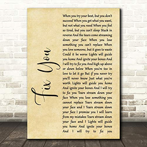 Fix You Rustic Script Song Lyric Quote Wall Art Gift Print