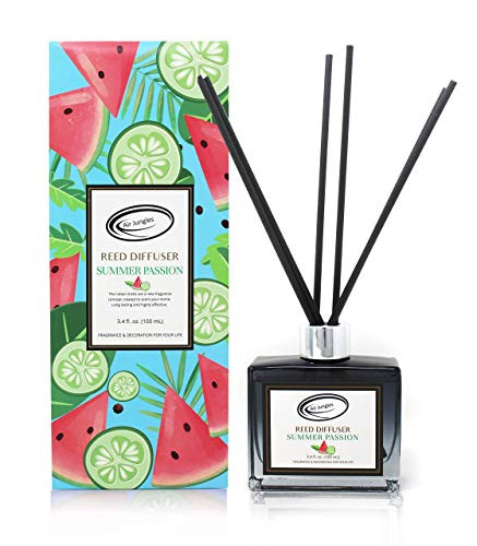 Air Jungles Summer Passion Fragrances Reed Diffuser Set with Sticks, Watermelon and Lime Scent Incense Oil, Essential Oil Air Freshener for Home, Office, Gym, and Room Diffuser, 3.4 fl. oz