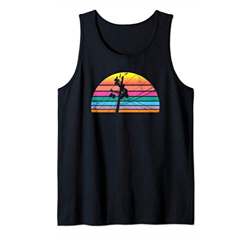 Lineman Electrician Electric Cable Husband Father Dad Retro Tank Top