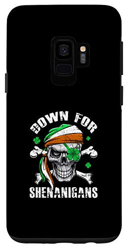Galaxy S9 Down For Shenanigans Funny Green Shamrocked Irish Skull Gift Case