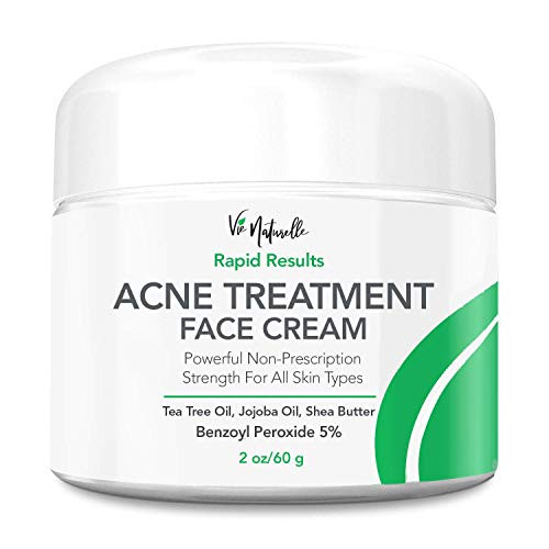 Acne Treatment Cream - 5percent Benzoyl Peroxide Spot Treatment Acne Cream - Cystic Acne Spot Treatment for Face - Pimple Cream with Tea Tree Oil for Acne