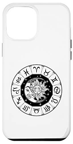iPhone 12 Pro Max Black  and  white Crescent Moon Sun Stars  and  Horoscope Sign Case