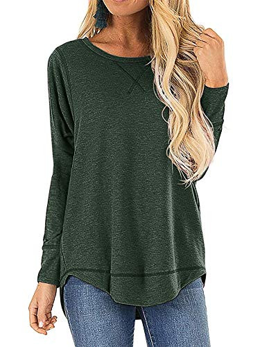 Womens Tunic Tops Long Sleeve Fall Crewneck Casual Loose Shirt Blouse Pullover Army Green