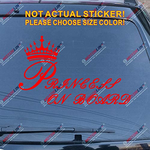 3S MOTORLINE Princess On Board Crown Decal Sticker Baby Car Vinyl Pick Size Color die Cut (red, 16'' (40.6cm))