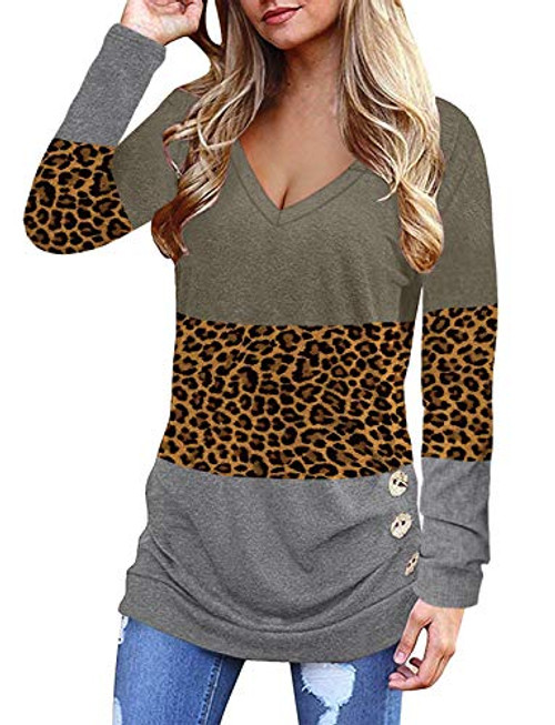 Women's Leopard Print Tunic Tops V Neck Sexy Color Block Long Sleeve Casual Loose Fit Shirts Blouses Women's Leopard Print Tunic Tops V Neck Sexy Color Block Long Sleeve Casual Loose Fit Shirts Blouses