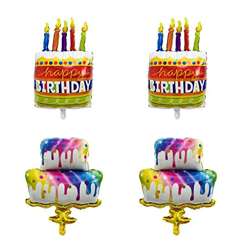 4 Pcs Large Candle cake and Colour Foil Balloons 34 Inch Happy Birthday Balloon Mylar Balloon Happy Birthday Banner Balloons Birthday party decoration