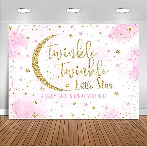 Mocsicka Twinkle Twinkle Little Star Backdrop Gold and Pink Twinkle Boy Baby Shower Photo Backdrops Glitter Star Gender Reveal Photography Background (7x5ft)