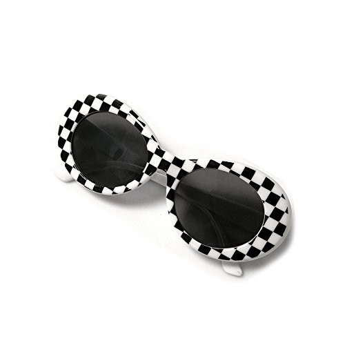 JUSLINK Bold Retro Oval Mod Thick Frame Sunglasses Round Lens Clout Oval Goggles (checkered)