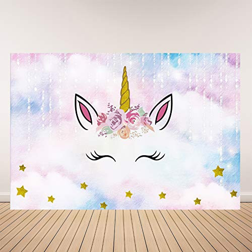 Unicorn Backdrop for Birthday Party Baby Shower Banner 5x3ft Vinyl Colored Clouds Photography Backgrounds Photo Booth Props