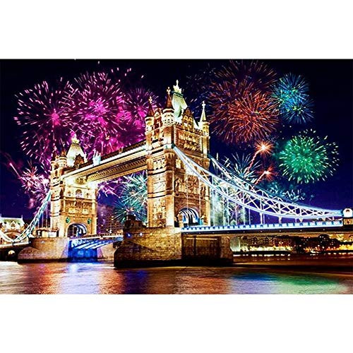 CRPSEN DIY 5D Diamond Painting Kit, Full Diamond Fireworks Bower Bridge Embroidery Rhinestone Cross Stitch Arts Craft Supply for Home Wall Décor by Number Kits