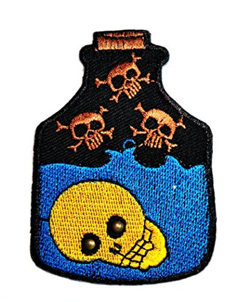 HHO Yellow Skull Bottle DIY Applique Embroidered Sew Iron on Patch Skull Logo Halloween Iron On Patch Sew Iron on Kids Craft Patch for Bags Jackets Jeans Clothes