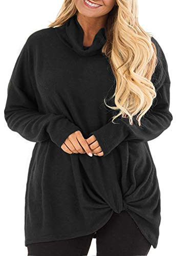 Womens Tops Plus Size Side Twist Knotted Sweatshirts Casual Tee Shirts Black-14W
