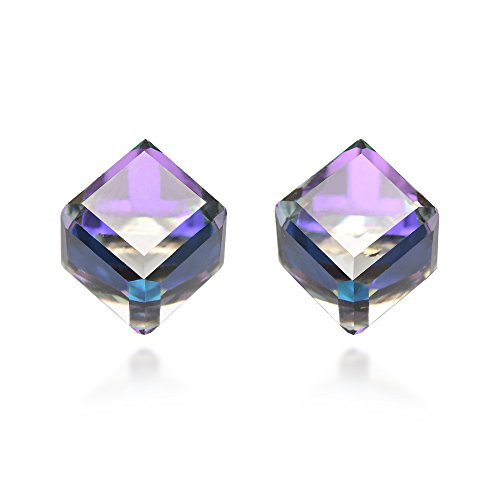 Violet-Blue Fashion Crystal Prism Cube .925 Sterling Silver Stud Earrings