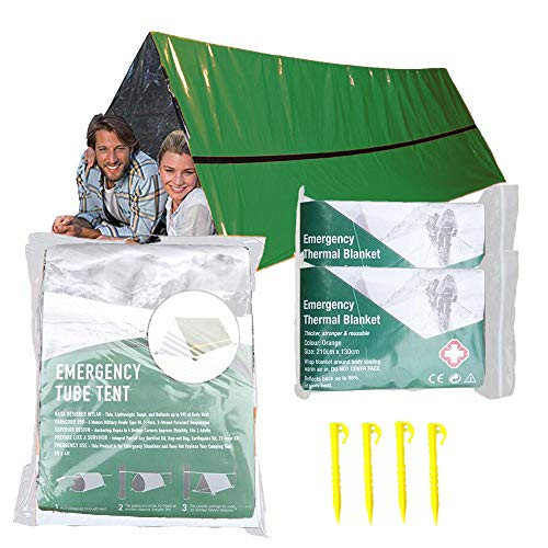 Emergency Tent with 2 Emergency Blanket  2 Person Emergency Tent  Use As Survival Tent, Emergency Shelter, Tube Tent, Survival Tarp - Includes 4 Tent Nail