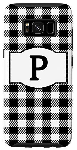 Galaxy S8 Black and White Buffalo Plaid Monogram Letter P Initial Gift Case