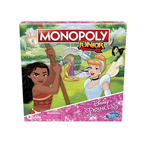 Monopoly Junior: Disney Princess Edition Board Game for Kids Ages 5 and Up, Play as Moana, Rapunzel, Mulan, or Cinderella (Amazon Exclusive)