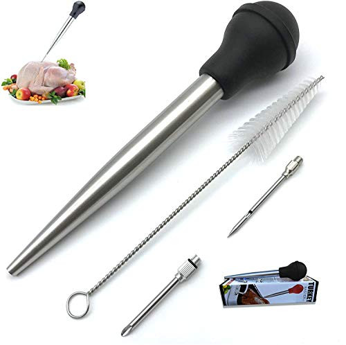 Turkey Baster, Baster Syringe for Cooking, Baster with Cleaning Brush and Marinade Needles, Stainless Steel Turkey Baster, Black