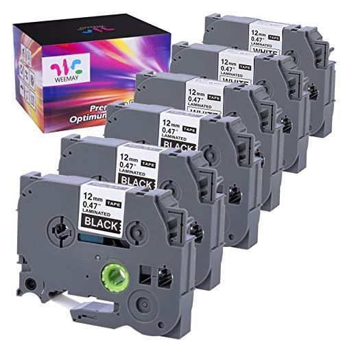 WEEMAY Compatible Label Tape Replacement for Brother P-Touch 12mm TZe Tape TZe-231 TZe-335 12mm 0.47 Inch Standard Laminated PTouch Tape for PT-D210 PT-D200 PT-H110 PT-D400 PT-D600 Label Maker, 6 Pack