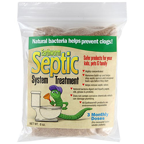 Earthworm Septic Tank System Treatment Cleaner - 3 Monthly Doses - Pre-Measured Water Soluble Packets - Natural Enzymes, Safer for Family, Environmentally Responsible - 6 Oz.
