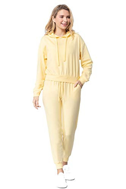 Women's French Terry Sweatshirt Pullover Butter Yellow Hooded Top Small