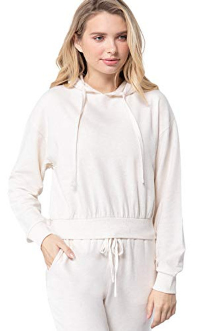 Women's French Terry Sweatshirt Pullover Oatmeal Hooded Top Small