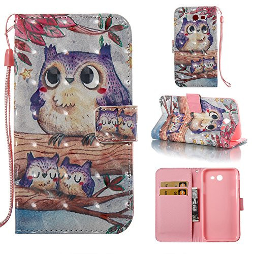 Galaxy J7 V Case / J7 Sky Pro/ J7 Prime /J7 Perx /J7 2017 Case,Voanice Luxury PU Leather Wallet Flip Protective Women Girls Cover with Card Slots and Stand for Samsung Galaxy J7 Halo &Stylus -Cute Owl