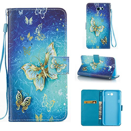 Galaxy J7 Prime Case Wallet/J7 Sky Pro/J7 V Case/J7 2017/J7 Perx,Voanice Luxury PU Leather Wallet Flip Protective Case Cover with Card Slots and Stand for Samsung Galaxy Halo&Stylus-Blue butterfly