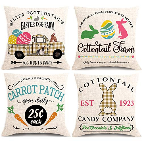 Easter Pillow Covers 18x18 Inches Set of 4 Easter Decorations Bunny Easter Eggs Carrots Farmhouse Throw Pillowcase Buffalo Check Plaid Decorative Cushion Case for Home Decor Easter Pillow Covers 18x18 Inches Set of 4 Easter Decorations Bunny Easter Eggs Carrots Farmhouse Throw Pillowcase Buffalo Check Plaid Decorative Cushion Case for Home Decor