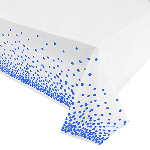 6 Pack Plastic Tablecloth for Parties, Party Table Cloths Disposable, Stylish Design, Royal Blue Dots Decorations, White, Waterproof, Rectangular Table Cover, 54 Inch x 108 Inch