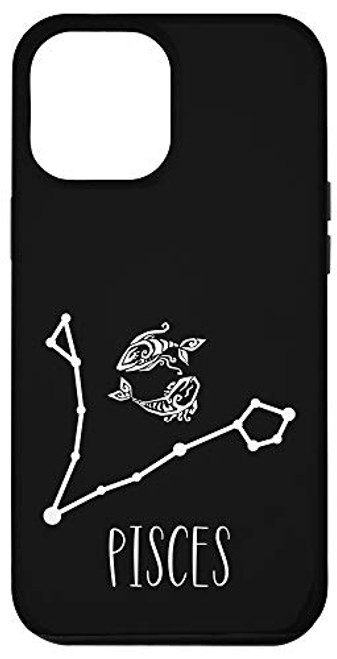 iPhone 12 Pro Max Pisces Constellation Star Sign Black Minimal Zodiac Design Case