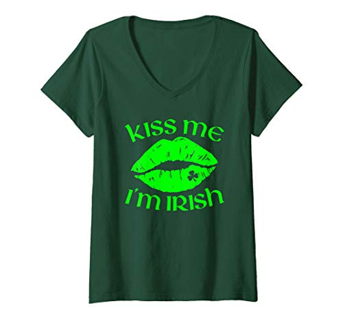 Womens Kiss Me I'm Irish Lips Sexy St Patricks Day V-Neck T-Shirt