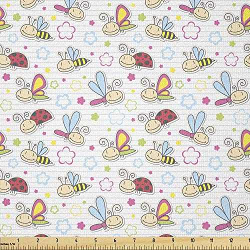 Ambesonne Nursery Fabric by The Yard, Bugs with Colorful Flowers Ladybugs Dragonflies Bees Animal Fun, Stretch Knit Fabric for Clothing Sewing and Arts Crafts, 1 Yard, Blue Yellow Ambesonne Nursery Fabric by The Yard, Bugs with Colorful Flowers Ladybugs Dragonflies Bees Animal Fun, Stretch Knit Fabric for Clothing Sewing and Arts Crafts, 1 Yard, Blue Yellow