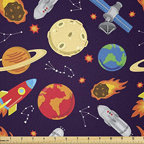 Ambesonne Space Fabric by The Yard, Universe Themed Illustration with Earth Moon Constellations Saturn Rockets Stars, Stretch Knit Fabric for Clothing Sewing and Arts Crafts, 1 Yard, Red Purple Ambesonne Space Fabric by The Yard, Universe Themed Illustration with Earth Moon Constellations Saturn Rockets Stars, Stretch Knit Fabric for Clothing Sewing and Arts Crafts, 1 Yard, Red Purple