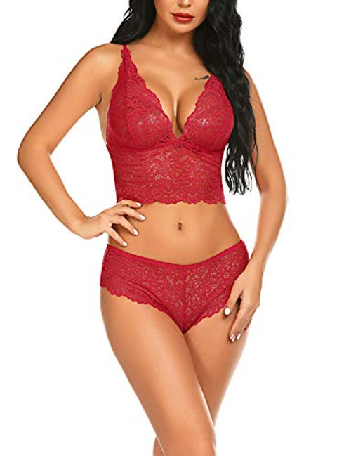 Avidlove Bra and Panty Set Lace Lingerie Two Piece Women's Valentine Lingerie Push Up Underwear Dark Red, M Avidlove Bra and Panty Set Lace Lingerie Two Piece Women's Valentine Lingerie Push Up Underwear Dark Red, M