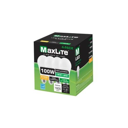Maxlite 1409418 15A19ND27/G2/4P 15W A19 NON-DIM 2700K - GEN 2-4-PACK