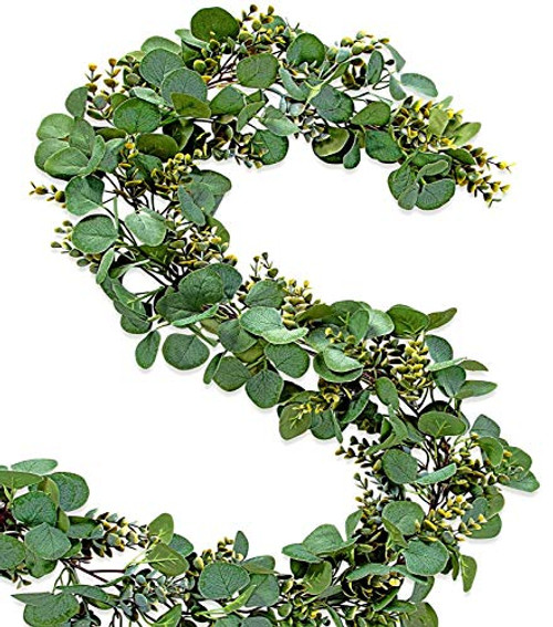 Ouddy Mixed Eucalyptus Garland Spring Summer Greenery Garland Lush Eucalyptus Leaves Artificial Silver Dollar Fake Ivy Vine for Home Wedding Table Runner Mantle Decor