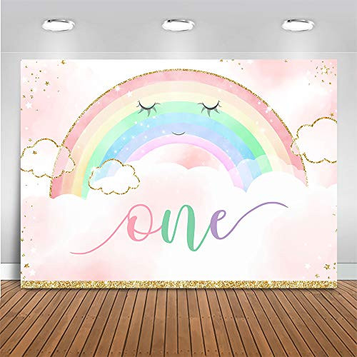 Mocsicka Rainbow Theme 1st Birthday Backdrop for Girls Glitter Star Rainbow Sky Cloud Photography Background Smile Rainbow Sweet One Birthday Party Decor Banner (7x5ft (82x60 inch)) Mocsicka Rainbow Theme 1st Birthday Backdrop for Girls Glitter Star Rainbow Sky Cloud Photography Background Smile Rainbow Sweet One Birthday Party Decor Banner (7x5ft (82x60 inch))
