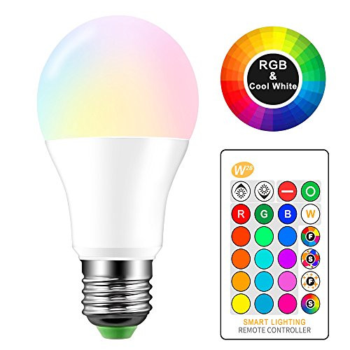 Powstro RGB LED Bulbs Color Changing and Dimmable Light Bulb with Remote Control,10W E27 RGB plus Daylight White LED Bulbs with Memory Function,4 Modes Adjustable for Home,Stage,Bar